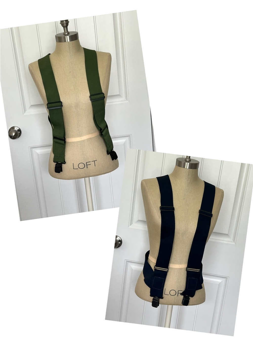 Duluth Trading Set of Army Green and Navy Blue Wide Elastic Suspenders